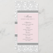 Het Menu van de bruiloft Roze Grijze Floral Damask (Voorkant / Achterkant)