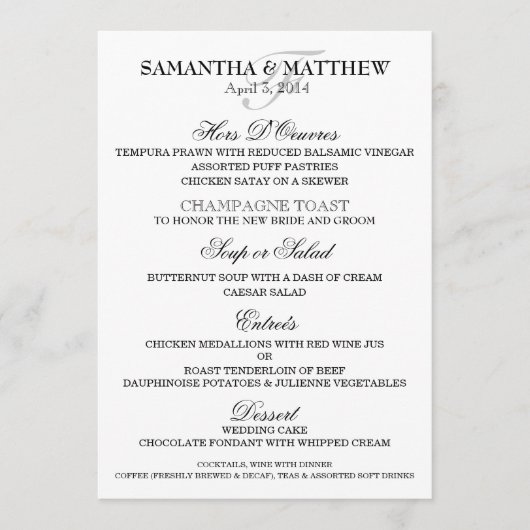 Het menu van de bruiloft sjabloon PERSONALIZE (Voorkant)