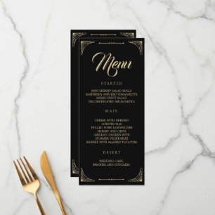 Het Menu van de bruiloft Zwarte Elegant Deco Gold