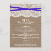 Het menu van de Rustic Blue Bow Trouwcollectie (Achterkant)