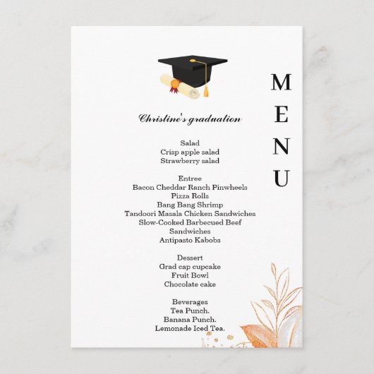 Het menu van het diner van de Whimsical Graduation (Voorkant)