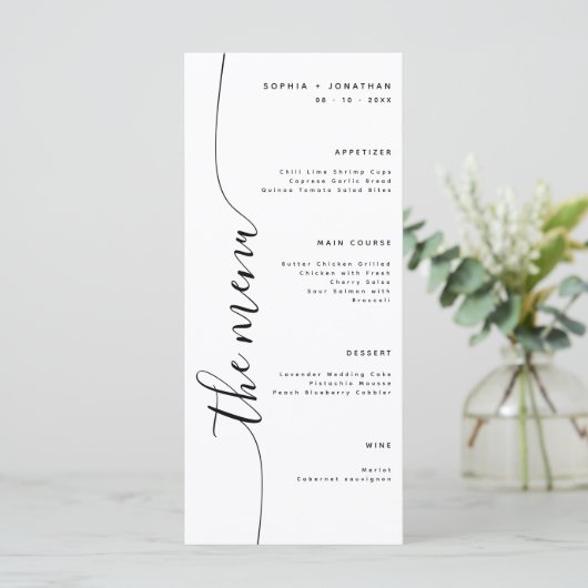 Het menu Verticaal Script Elegant Wedding Menu (Staand voorkant)