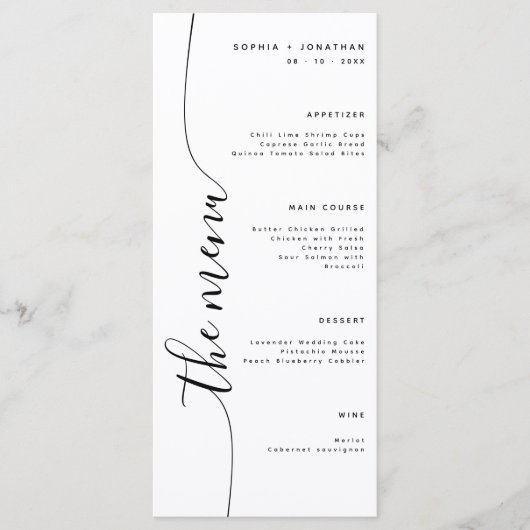 Het menu Verticaal Script Elegant Wedding Menu (Voorkant)