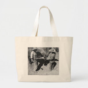 Het merken van paarden met het merk pitchfork grote tote bag