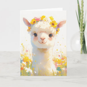 Het met bloemen gekroonde alpaca kaart