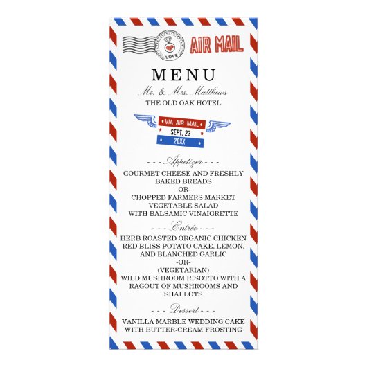Het moderne Airmail Wedding Collectie - Menu (Voorkant)