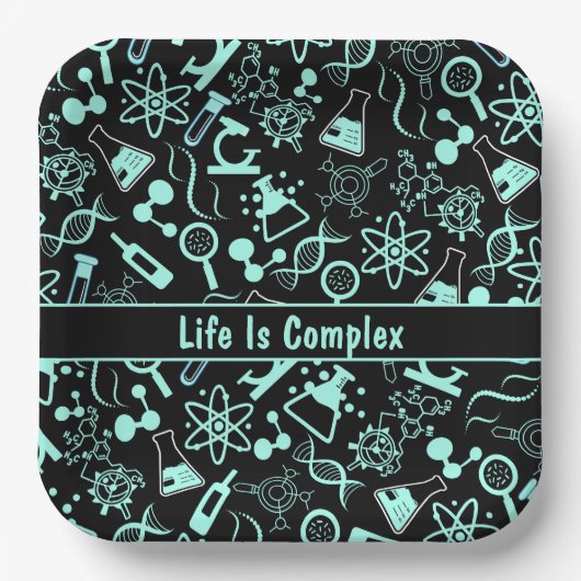 Het moderne aquablauwe biochemieleven is complex papieren bordje (Voorkant)