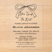 Het moderne binden van de Knot Black Bow Vrijgezel Acryl Uitnodigingen (Voorkant)