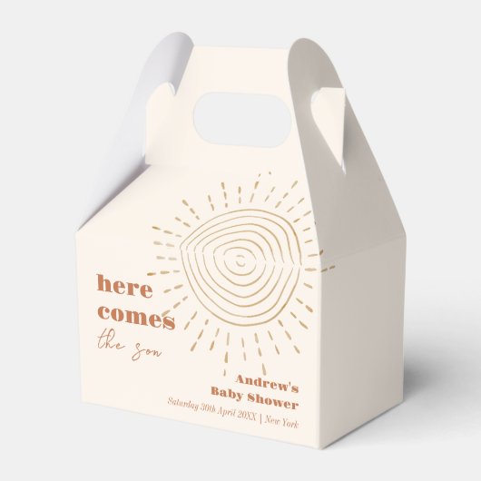 Het moderne Boho hier komt het Son Baby shower Bedankdoosjes (Voorkant Zijde)