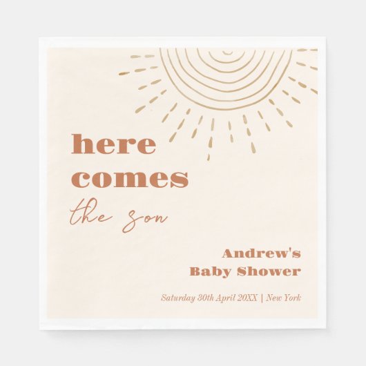 Het moderne Boho hier komt het Son Baby shower Servet (Voorkant)