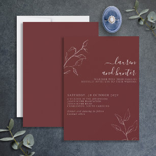 Het moderne Burgundy Script Botanical Wedding Invi Kaart