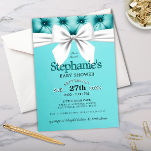 Het moderne Chic Bow Aqua Blue Tiffany Baby shower Kaart