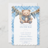 Het moderne Denim Teddy Bear Baby shower Kaart (Voorkant)