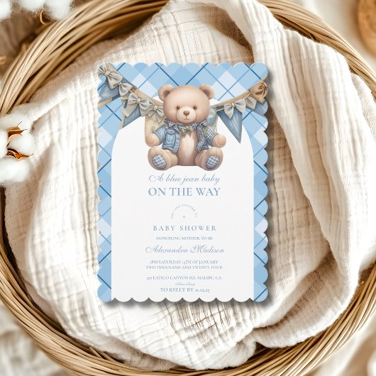 Het moderne Denim Teddy Bear Baby shower Kaart