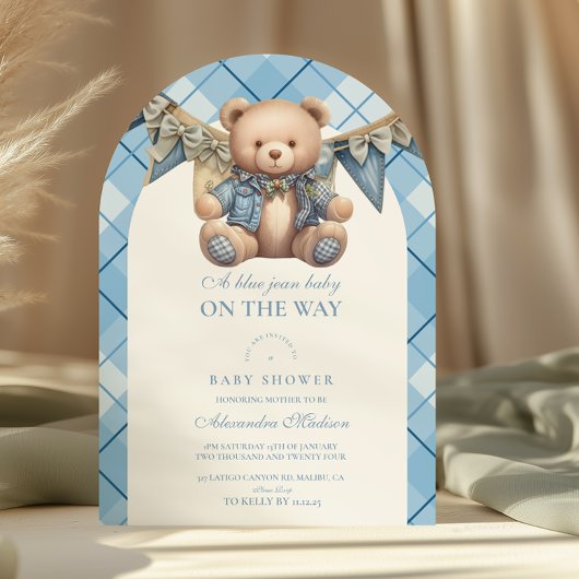 Het moderne Denim Teddy Bear Baby shower Kaart