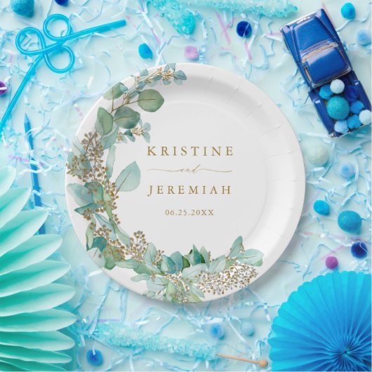 Het moderne gouden script Eucalyptus Waterverf bru Papieren Bordje (Feest)