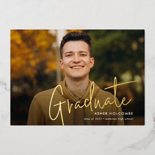 Het moderne Manuscript Afstuderen Eenvoudig Afstud Folie Uitnodiging (Voorkant)