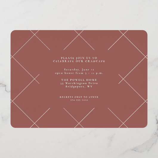 Het moderne manuscript afstuderen roos 3 foto afst folie uitnodiging (Achterkant)