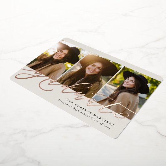 Het moderne manuscript afstuderen roos 3 foto afst folie uitnodiging (Gedraaid)