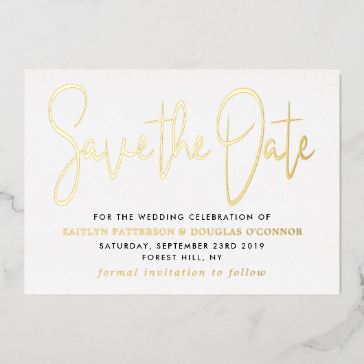 Het moderne Manuscript bewaart Echte de Datum Folie Uitnodiging (Voorkant)