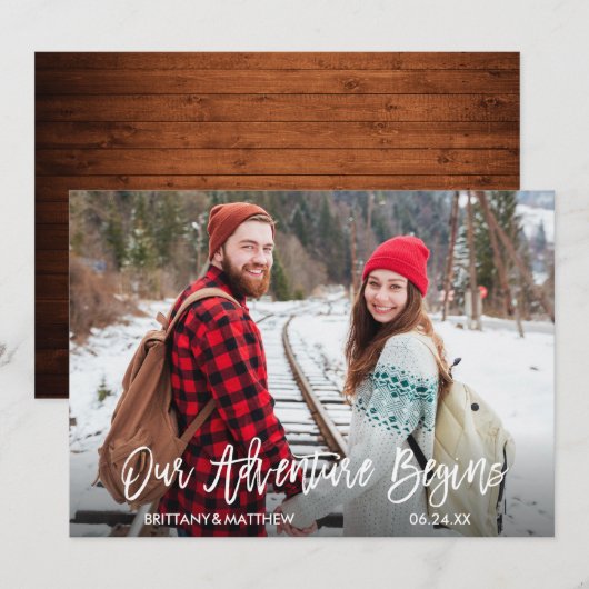 Het moderne Manuscript van de Borstel hout Ons avo Save The Date (Voorkant / Achterkant)