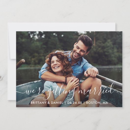 Het moderne Manuscript van Trendy dat Gehuwd wordt Save The Date (Voorkant)