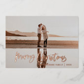 Het moderne, minimale fotoblauw kerstscript folie feestdagenkaart (Voorkant)