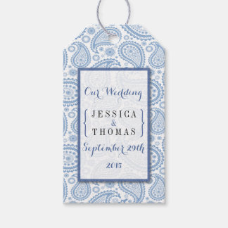 Het moderne Paisley Wedding Collectie - Blauw Cadeaulabel