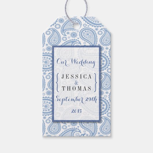 Het moderne Paisley Wedding Collectie - Blauw Cadeaulabel (Voorkant)