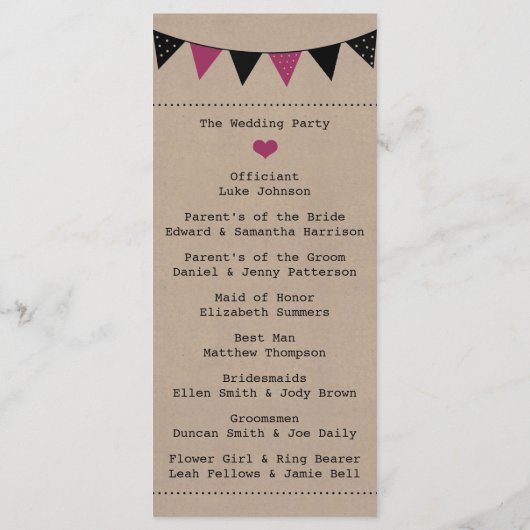 Het moderne roze Collectie van het Bunting Wedding Programma (Achterkant)