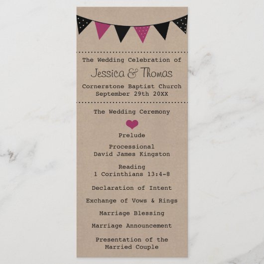 Het moderne roze Collectie van het Bunting Wedding Programma (Voorkant)
