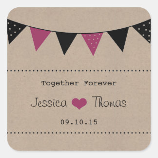 Het moderne roze Collectie van het Bunting Wedding Vierkante Sticker
