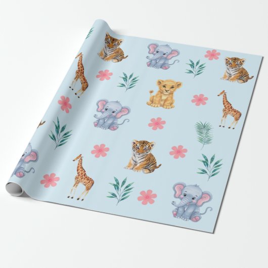 Het moderne Safari Oerwoud Animals Elephant Tiger Cadeaupapier (Uitgerold)
