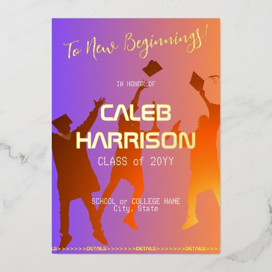 Het moderne technische Afstuderen Sunset Modern Folie Uitnodiging (Voorkant)