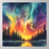 Het moderne Waterverf noorderlicht bij Lake Fine A Poster (Voorkant)