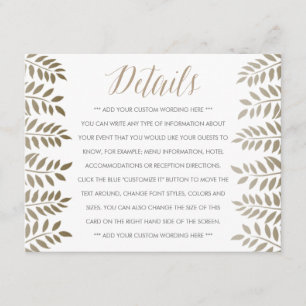 Het Monochrome Fern Woodland Wedding Collectie Informatiekaartje