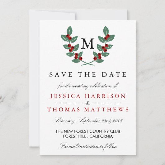 Het Monogram Berry Struik Wedding Collectie Save The Date (Voorkant)