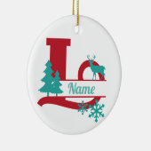 Het Monogram Initial Christmas Holiday Tree Orname Keramisch Ornament (Rechts)