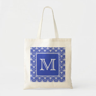 Het Monogram van de douane, op het Blauwe en Witte Tote Bag