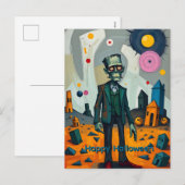 Het monster van Frankenstein: Happy Halloween Feestdagenkaart (Voorkant / Achterkant)