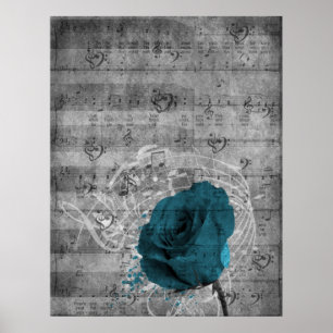 Het mooie antiek blauw nam verf ploetert muziek poster