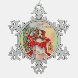 Het Mooie Baby Boston Terrier van het vintage Tin Sneeuwvlok Ornament