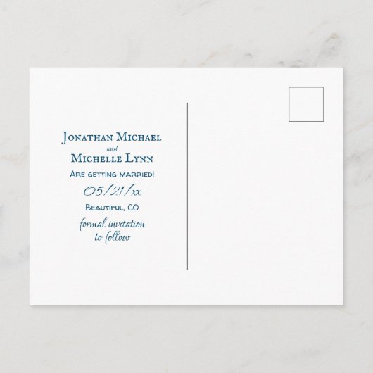 Het mooie bergmeer bewaar de datum van het huwelij aankondigingskaart (Achterkant)