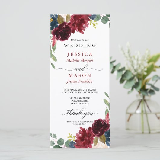 Het mooie Burgundy Weddenprogramma Programma (Staand voorkant)