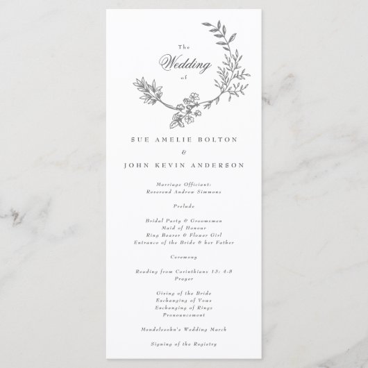 Het mooie Floral Monogram Sketched Wedding Program Programma (Voorkant)