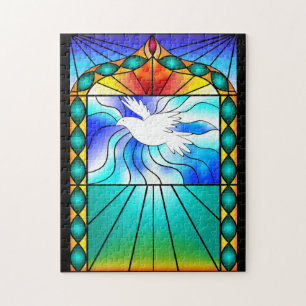 Het mooie Glas in lood van de Dove-kerk Legpuzzel