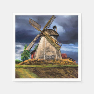 Het mooie Nederlandse windmolenlandschap - Tekenin Servet