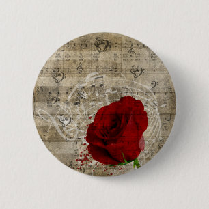Het mooie rood nam muzieknotenwerveling langzaam ronde button 5,7 cm