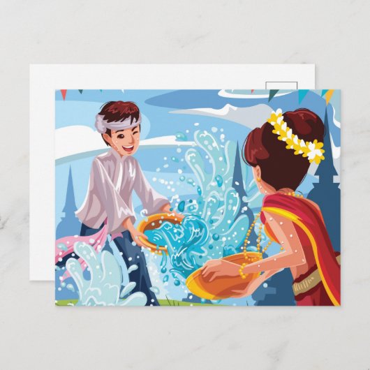 Het mooie Songkran-festival dat de waterpooier bed Briefkaart (Voorkant / Achterkant)