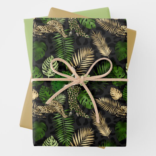 Het mooie thema Green en Gold Safari Inpakpapier Vel (In situ)